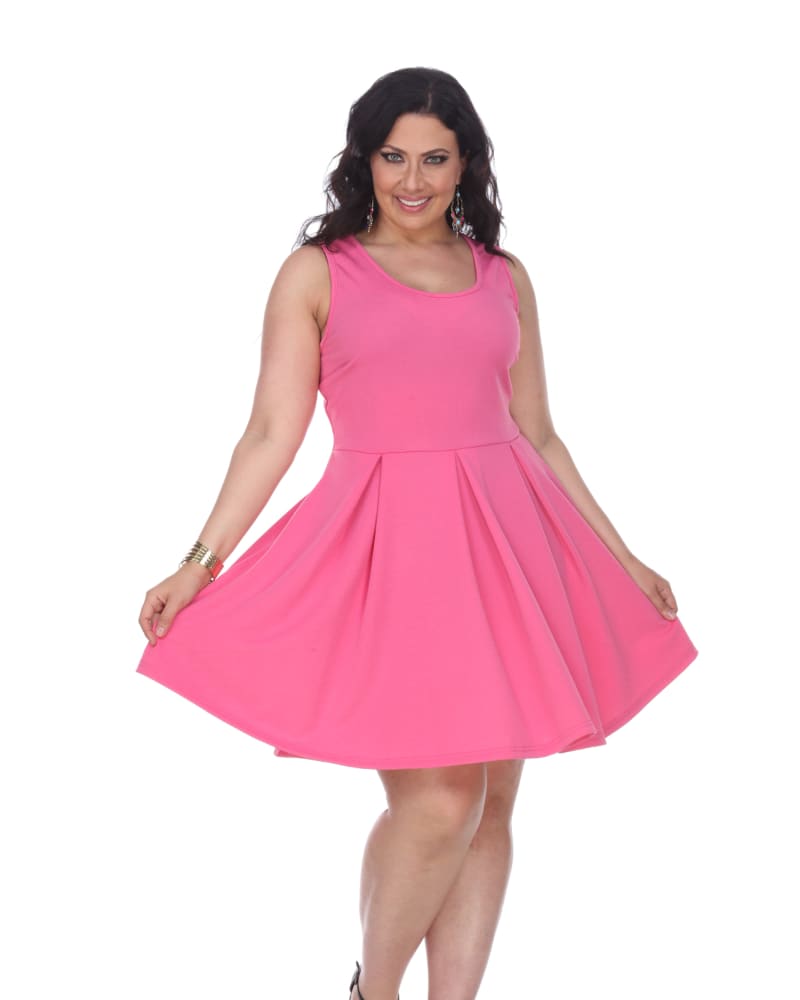 Front of a model wearing a size 2X Crystal Fit and Flare Dress in Fuchsia by White Mark. | dia_product_style_image_id:257070